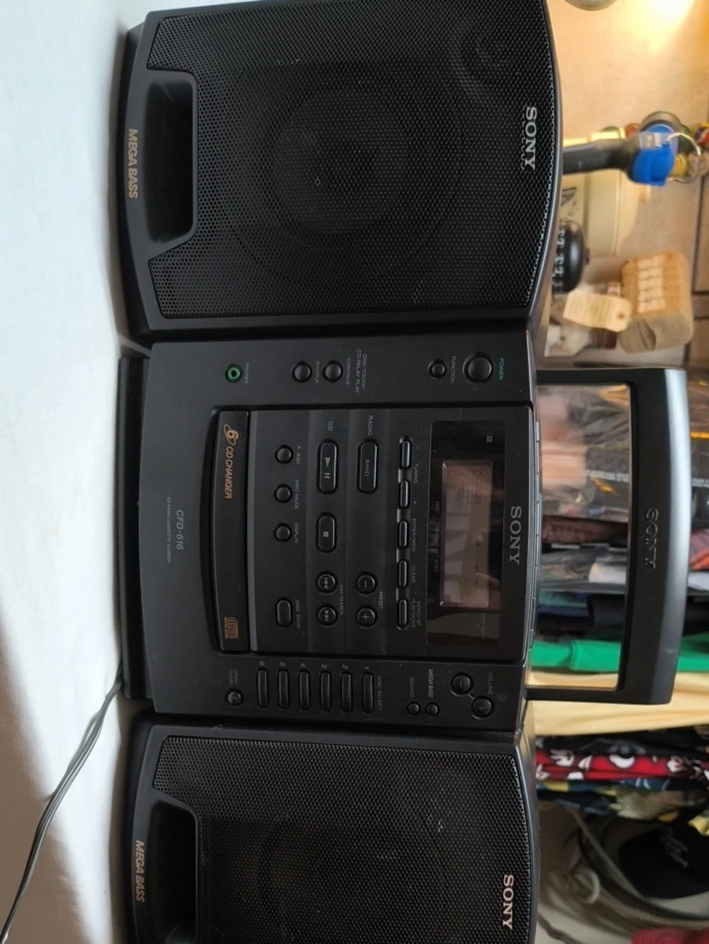 Sony Black Portable 6 CD Changer Stereo System Mega Bass Dual Speakers Tape Play